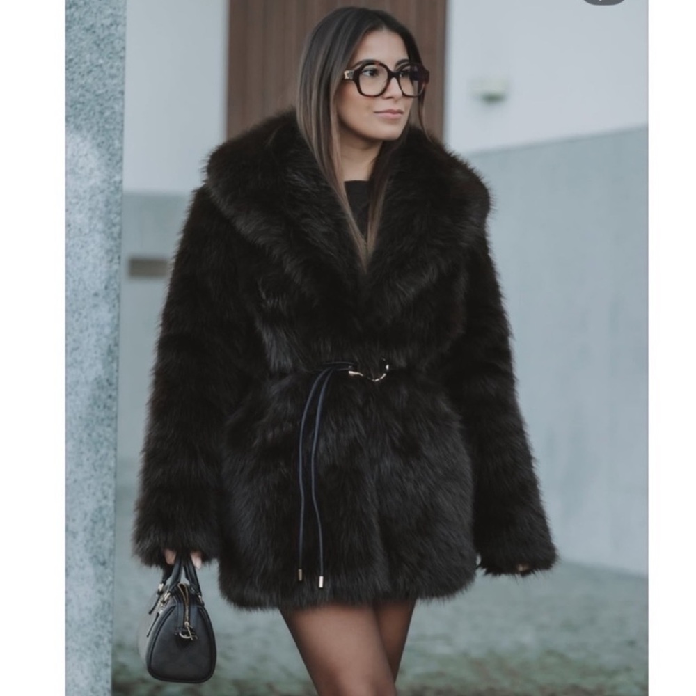New ZARA Faux Fur Belted Coat